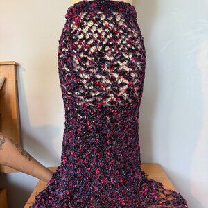 LOEWE X Paula's Ibiza Glitter Metallic Knit Crochet Fringed Midi Skirt Size S